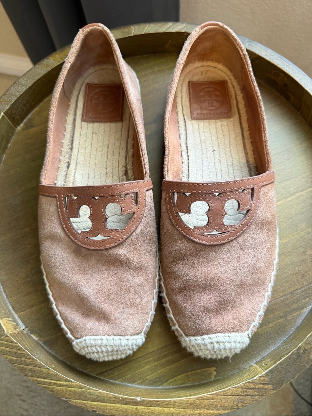 Tory Burch Sidney Suede Espadrille Flats Natural Tan Women's Size 7.5M
